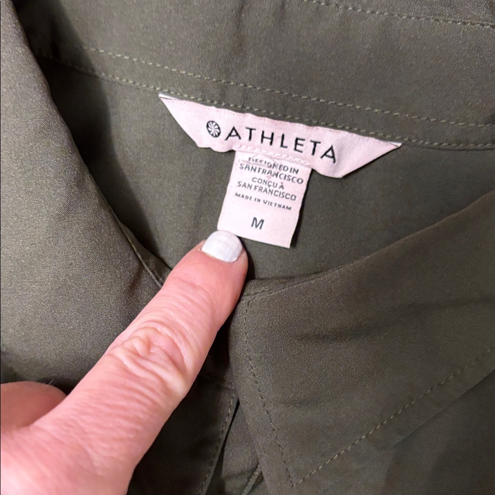 Athleta medium box button down Olive green Shirt - image 2